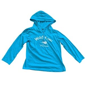Wild Kiwi Blue White Hooded Long Sleeve Graphic Top Size Large